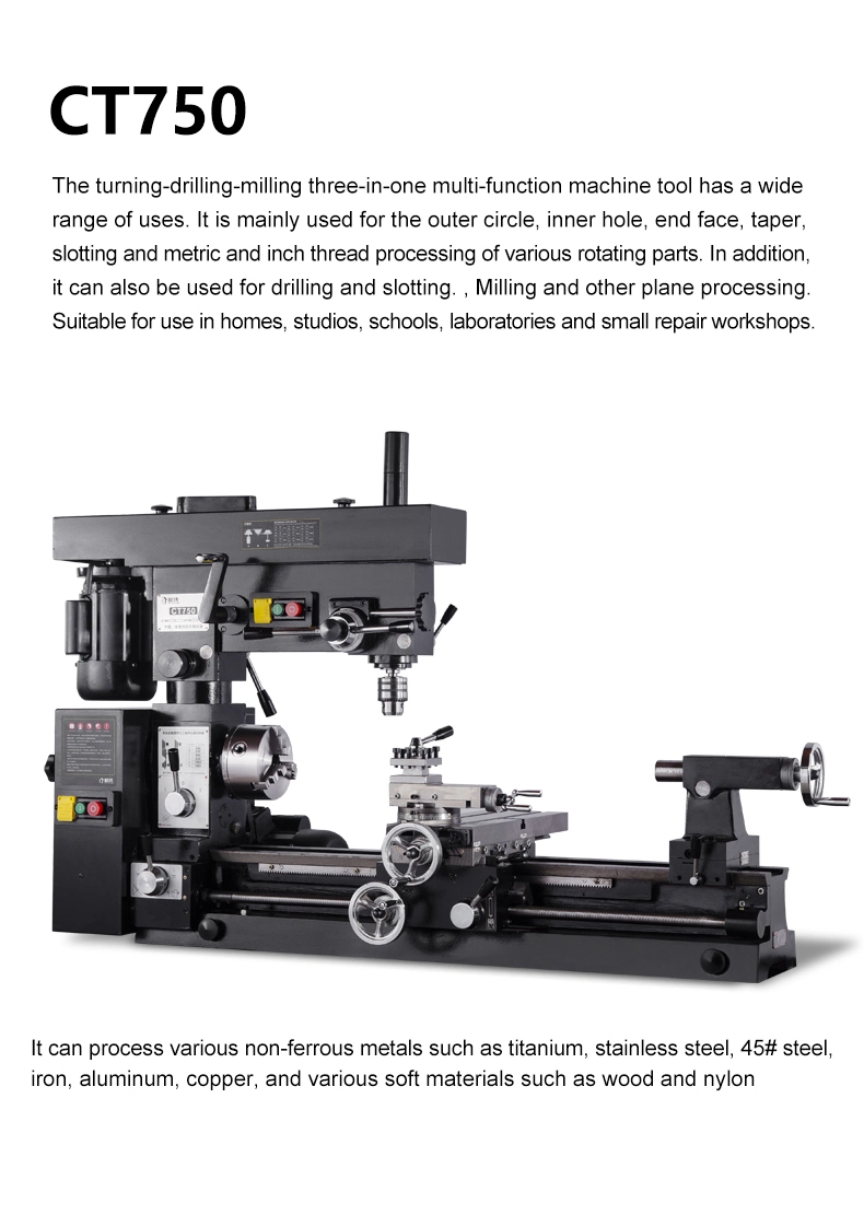 Manual 3 in 1 Milling and Drilling CT750 Multifunctional Lathe Machine